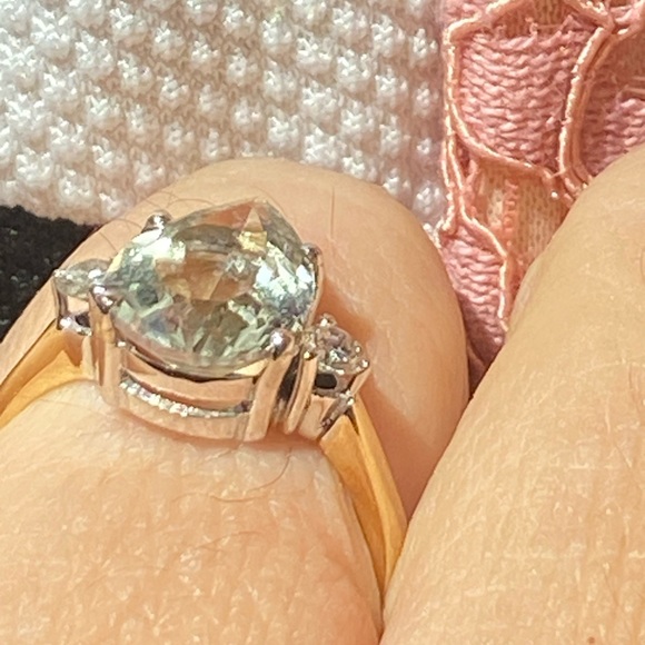 Solid 750 gold / 18K Natural Aquamarine and Diamond Ring size 6.25 - Picture 5 of 10